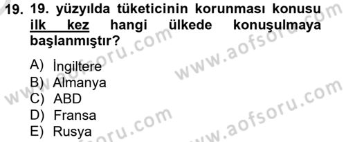 Tüketim Bilinci ve Bilinçli Tüketici Dersi 2014 - 2015 Yılı Tek Ders Sınav Soruları 19. Soru