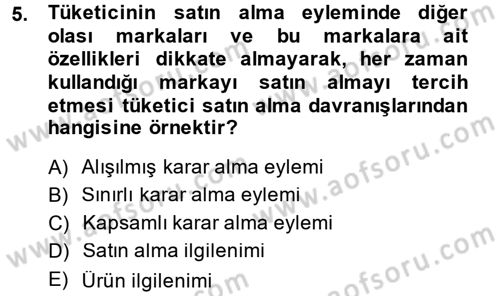Tüketim Bilinci ve Bilinçli Tüketici Dersi 2014 - 2015 Yılı Tek Ders Sınav Soruları 5. Soru
