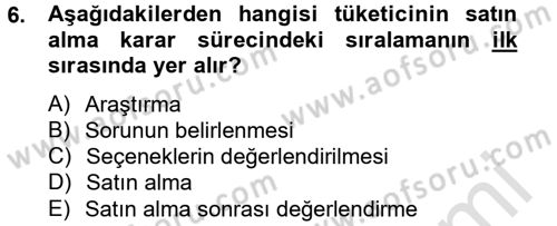 Tüketim Bilinci ve Bilinçli Tüketici Dersi 2014 - 2015 Yılı Tek Ders Sınav Soruları 6. Soru