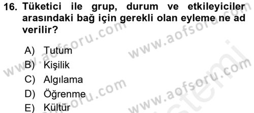 Tüketim Bilinci ve Bilinçli Tüketici Dersi 2015 - 2016 Yılı (Vize) Ara Sınav Soruları 16. Soru