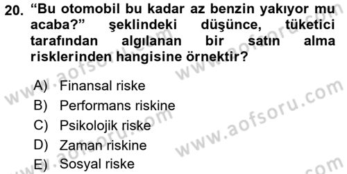 Tüketim Bilinci ve Bilinçli Tüketici Dersi 2015 - 2016 Yılı (Vize) Ara Sınav Soruları 20. Soru