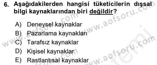 Tüketim Bilinci ve Bilinçli Tüketici Dersi 2015 - 2016 Yılı (Vize) Ara Sınav Soruları 6. Soru