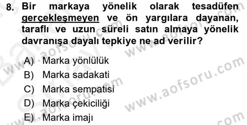 Tüketim Bilinci ve Bilinçli Tüketici Dersi 2015 - 2016 Yılı (Vize) Ara Sınav Soruları 8. Soru