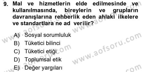 Tüketim Bilinci ve Bilinçli Tüketici Dersi 2015 - 2016 Yılı (Final) Dönem Sonu Sınavı 9. Soru