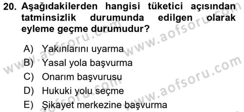 Tüketim Bilinci ve Bilinçli Tüketici Dersi 2015 - 2016 Yılı Tek Ders Sınav Soruları 20. Soru