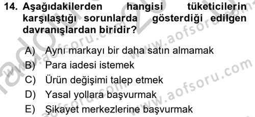 Tüketim Bilinci ve Bilinçli Tüketici Dersi 2016 - 2017 Yılı 3 Ders Sınav Soruları 14. Soru