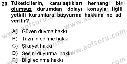 Tüketim Bilinci ve Bilinçli Tüketici Dersi 2016 - 2017 Yılı 3 Ders Sınav Soruları 20. Soru