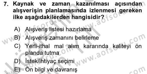 Tüketim Bilinci ve Bilinçli Tüketici Dersi 2016 - 2017 Yılı 3 Ders Sınav Soruları 7. Soru