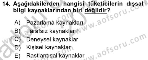 Tüketim Bilinci ve Bilinçli Tüketici Dersi 2016 - 2017 Yılı (Vize) Ara Sınav Soruları 14. Soru