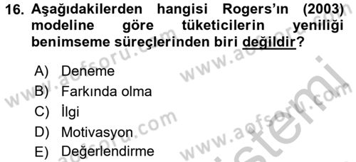 Tüketim Bilinci ve Bilinçli Tüketici Dersi 2016 - 2017 Yılı (Vize) Ara Sınav Soruları 16. Soru