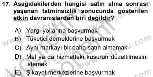 Tüketim Bilinci ve Bilinçli Tüketici Dersi 2016 - 2017 Yılı (Vize) Ara Sınav Soruları 17. Soru