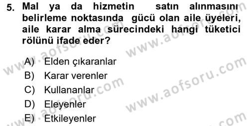 Tüketim Bilinci ve Bilinçli Tüketici Dersi 2016 - 2017 Yılı (Vize) Ara Sınavı 5. Soru