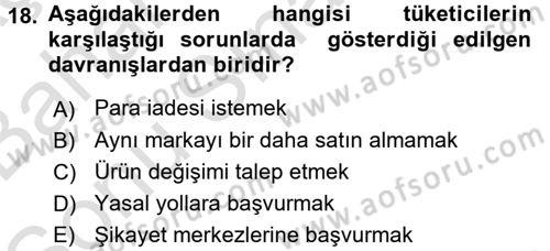 Tüketim Bilinci ve Bilinçli Tüketici Dersi 2016 - 2017 Yılı (Final) Dönem Sonu Sınav Soruları 18. Soru