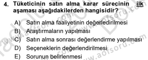 Tüketim Bilinci ve Bilinçli Tüketici Dersi 2016 - 2017 Yılı (Final) Dönem Sonu Sınav Soruları 4. Soru