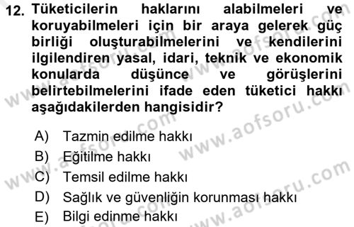 Tüketim Bilinci ve Bilinçli Tüketici Dersi 2017 - 2018 Yılı 3 Ders Sınav Soruları 12. Soru