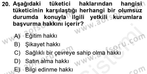 Tüketim Bilinci ve Bilinçli Tüketici Dersi 2017 - 2018 Yılı 3 Ders Sınav Soruları 20. Soru