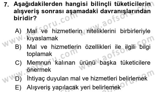 Tüketim Bilinci ve Bilinçli Tüketici Dersi 2017 - 2018 Yılı 3 Ders Sınav Soruları 7. Soru