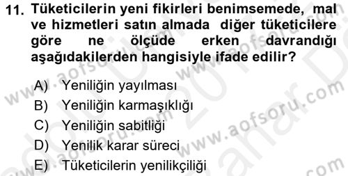 Tüketim Bilinci ve Bilinçli Tüketici Dersi 2017 - 2018 Yılı (Vize) Ara Sınav Soruları 11. Soru
