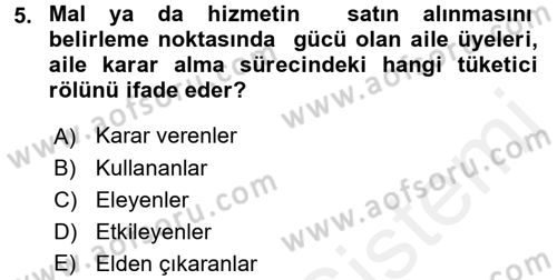 Tüketim Bilinci ve Bilinçli Tüketici Dersi 2017 - 2018 Yılı (Vize) Ara Sınavı 5. Soru