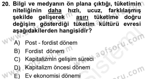 Tüketim Bilinci ve Bilinçli Tüketici Dersi 2017 - 2018 Yılı (Final) Dönem Sonu Sınav Soruları 20. Soru