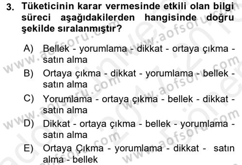 Tüketim Bilinci ve Bilinçli Tüketici Dersi 2017 - 2018 Yılı (Final) Dönem Sonu Sınav Soruları 3. Soru