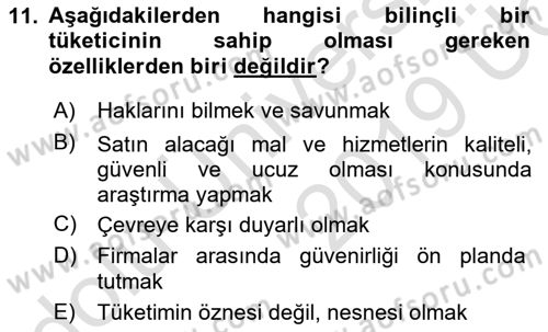 Tüketim Bilinci ve Bilinçli Tüketici Dersi 2018 - 2019 Yılı 3 Ders Sınav Soruları 11. Soru