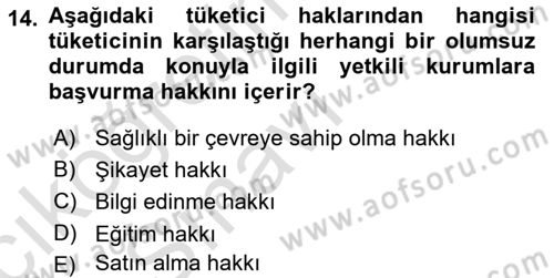 Tüketim Bilinci ve Bilinçli Tüketici Dersi 2018 - 2019 Yılı 3 Ders Sınav Soruları 14. Soru