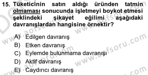 Tüketim Bilinci ve Bilinçli Tüketici Dersi 2018 - 2019 Yılı 3 Ders Sınav Soruları 15. Soru