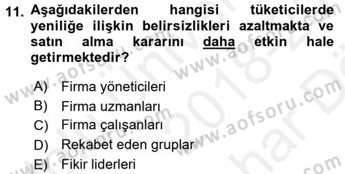 Tüketim Bilinci ve Bilinçli Tüketici Dersi 2018 - 2019 Yılı (Vize) Ara Sınav Soruları 11. Soru