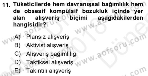 Tüketim Bilinci ve Bilinçli Tüketici Dersi 2018 - 2019 Yılı (Final) Dönem Sonu Sınav Soruları 11. Soru