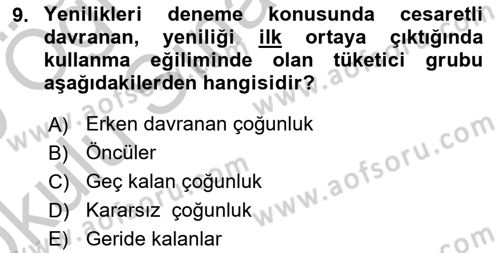 Tüketim Bilinci ve Bilinçli Tüketici Dersi 2018 - 2019 Yılı Yaz Okulu Sınav Soruları 9. Soru