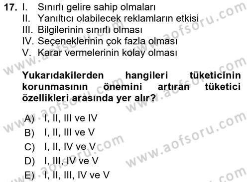 Tüketim Bilinci ve Bilinçli Tüketici Dersi 2020 - 2021 Yılı Yaz Okulu Sınav Soruları 17. Soru