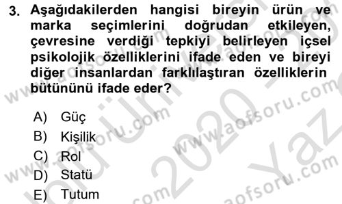 Tüketim Bilinci ve Bilinçli Tüketici Dersi 2020 - 2021 Yılı Yaz Okulu Sınav Soruları 3. Soru
