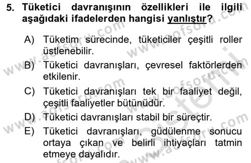Tüketim Bilinci ve Bilinçli Tüketici Dersi 2020 - 2021 Yılı Yaz Okulu Sınav Soruları 5. Soru