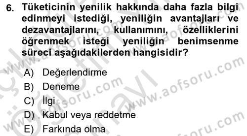Tüketim Bilinci ve Bilinçli Tüketici Dersi 2020 - 2021 Yılı Yaz Okulu Sınav Soruları 6. Soru