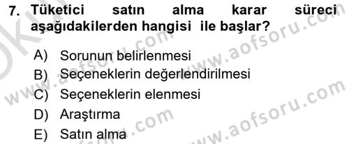 Tüketim Bilinci ve Bilinçli Tüketici Dersi 2020 - 2021 Yılı Yaz Okulu Sınav Soruları 7. Soru