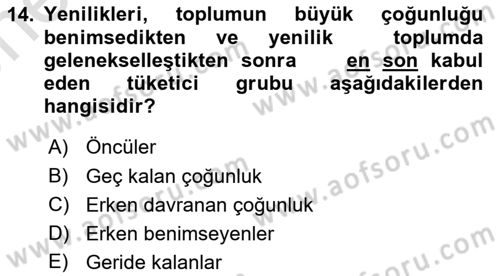Tüketim Bilinci ve Bilinçli Tüketici Dersi 2021 - 2022 Yılı (Vize) Ara Sınav Soruları 14. Soru