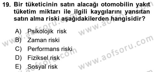 Tüketim Bilinci ve Bilinçli Tüketici Dersi 2021 - 2022 Yılı (Vize) Ara Sınavı 19. Soru