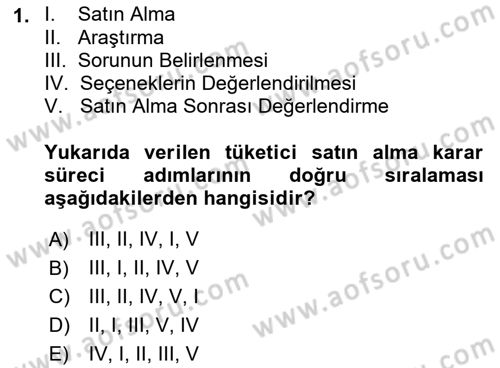 Tüketim Bilinci ve Bilinçli Tüketici Dersi 2021 - 2022 Yılı (Final) Dönem Sonu Sınav Soruları 1. Soru