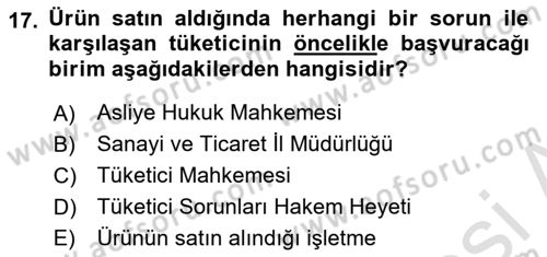 Tüketim Bilinci ve Bilinçli Tüketici Dersi 2021 - 2022 Yılı (Final) Dönem Sonu Sınav Soruları 17. Soru