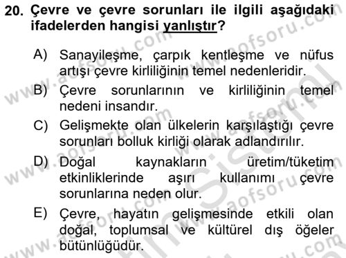 Tüketim Bilinci ve Bilinçli Tüketici Dersi 2021 - 2022 Yılı (Final) Dönem Sonu Sınav Soruları 20. Soru