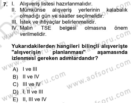 Tüketim Bilinci ve Bilinçli Tüketici Dersi 2021 - 2022 Yılı (Final) Dönem Sonu Sınav Soruları 7. Soru