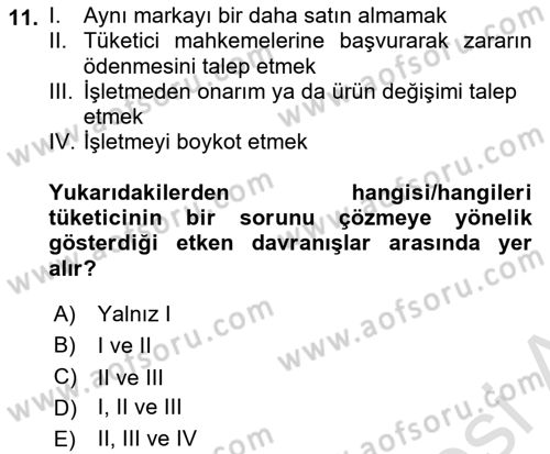Tüketim Bilinci ve Bilinçli Tüketici Dersi 2021 - 2022 Yılı Yaz Okulu Sınav Soruları 11. Soru