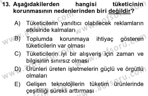 Tüketim Bilinci ve Bilinçli Tüketici Dersi 2021 - 2022 Yılı Yaz Okulu Sınav Soruları 13. Soru