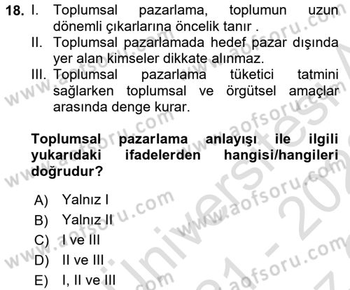Tüketim Bilinci ve Bilinçli Tüketici Dersi 2021 - 2022 Yılı Yaz Okulu Sınav Soruları 18. Soru