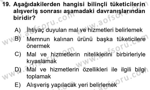 Tüketim Bilinci ve Bilinçli Tüketici Dersi 2021 - 2022 Yılı Yaz Okulu Sınav Soruları 19. Soru