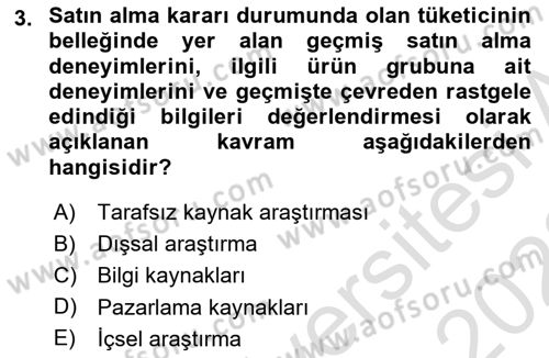 Tüketim Bilinci ve Bilinçli Tüketici Dersi 2021 - 2022 Yılı Yaz Okulu Sınav Soruları 3. Soru