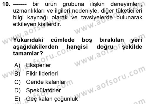 Tüketim Bilinci ve Bilinçli Tüketici Dersi 2022 - 2023 Yılı Yaz Okulu Sınav Soruları 10. Soru