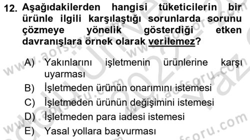 Tüketim Bilinci ve Bilinçli Tüketici Dersi 2022 - 2023 Yılı Yaz Okulu Sınav Soruları 12. Soru