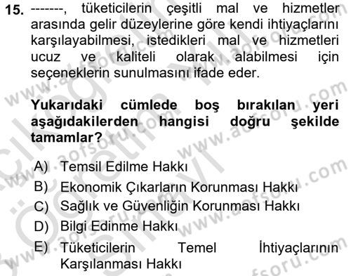 Tüketim Bilinci ve Bilinçli Tüketici Dersi 2022 - 2023 Yılı Yaz Okulu Sınav Soruları 15. Soru